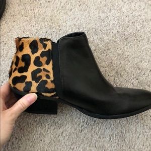 Black leather cheetah pony hair booties